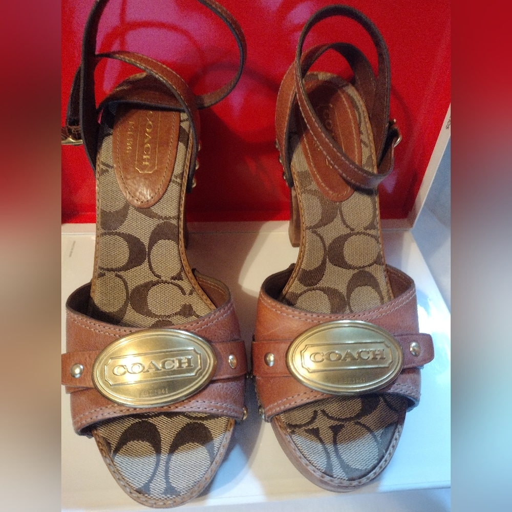 Coach Brown Sandals with Gold Accents